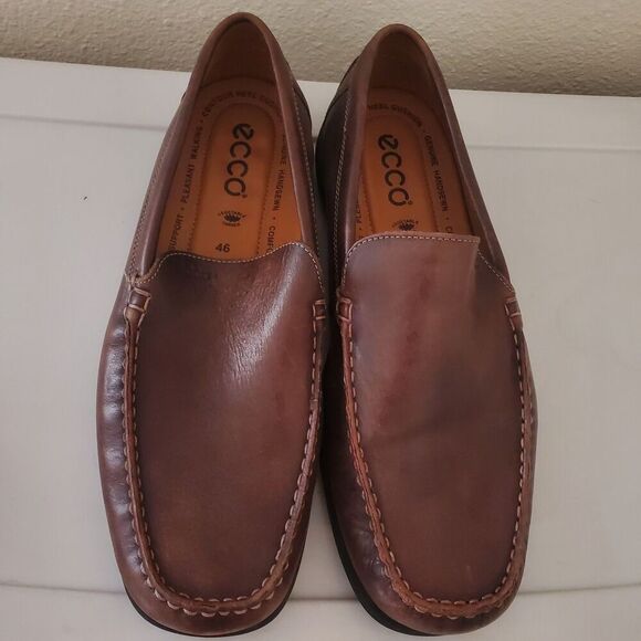 ECCO Men\'s Size EU 46 US 12-12.5 Brown Leather Slip-On Loafers Casual Driving main image 7